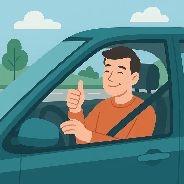 Scène stylisée montrant un conducteur détendu après avoir obtenu une assurance malgré résiliation.
